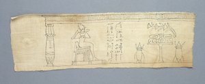 「死者の書」のビネットを使用したリネンのミイラ包帯、プトレマイオス-ローマ時代、紀元前100年頃BC-AD 200（リネン）